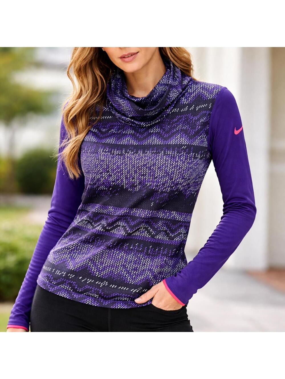 Nike Pro Dri-Fit Women’s Purple Patterned Long Sleeve Medium Workout Top